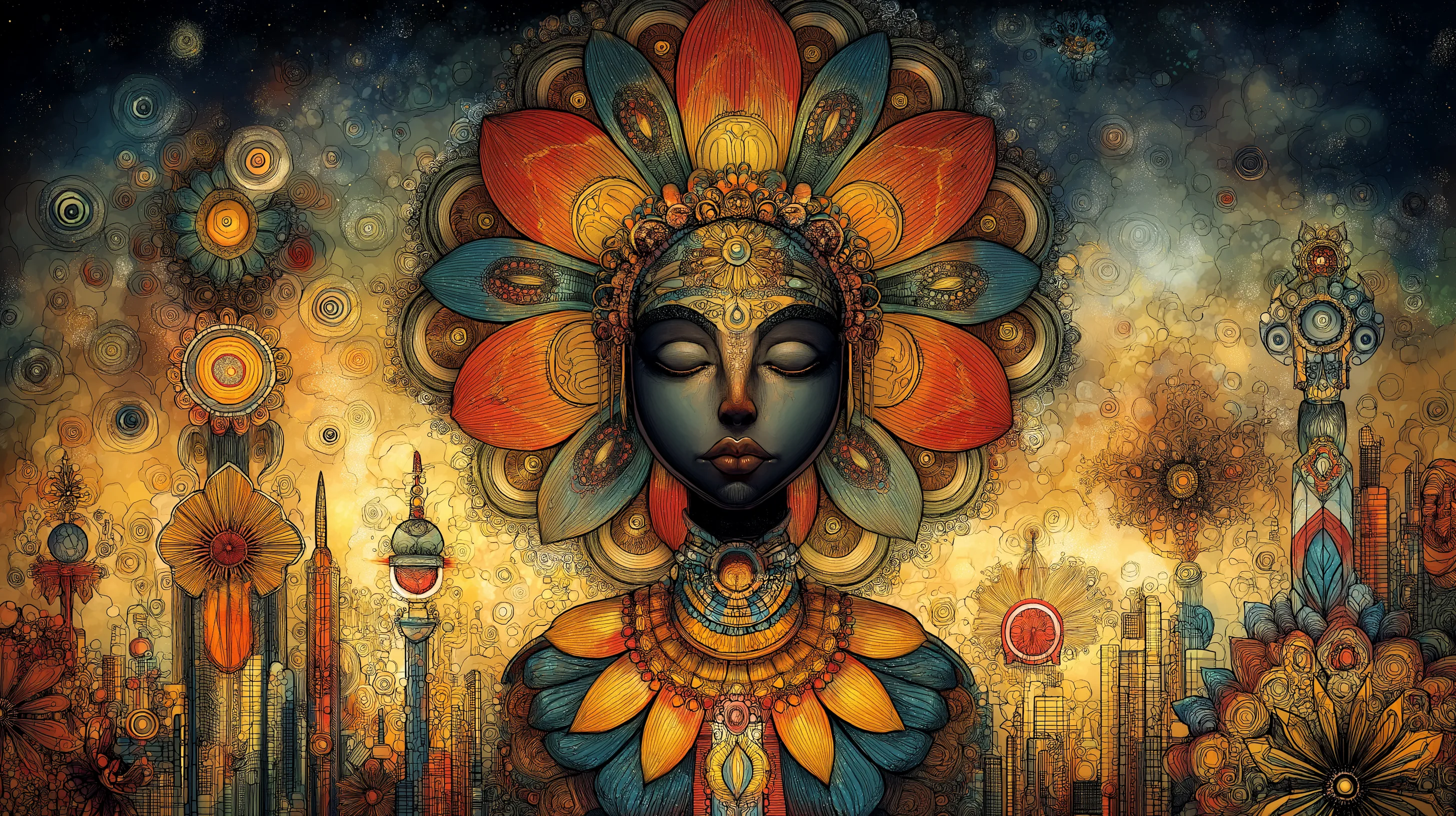 Surreal portrait of a Black woman with closed eyes.